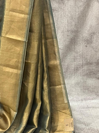 Golden Blue Tissue Tussar Silk Saree - SRGBTTSS196