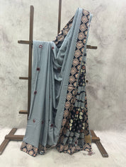 Grey Cotton Patchwork Saree-SRGCPS212