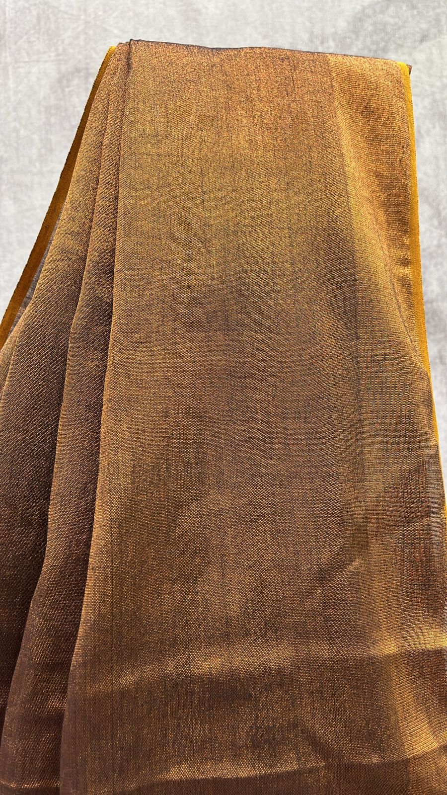 Brown Plain Tissue Linen Saree With Tassels-SRBPTLS226