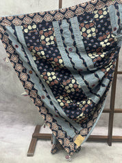Grey Cotton Patchwork Saree-SRGCPS212