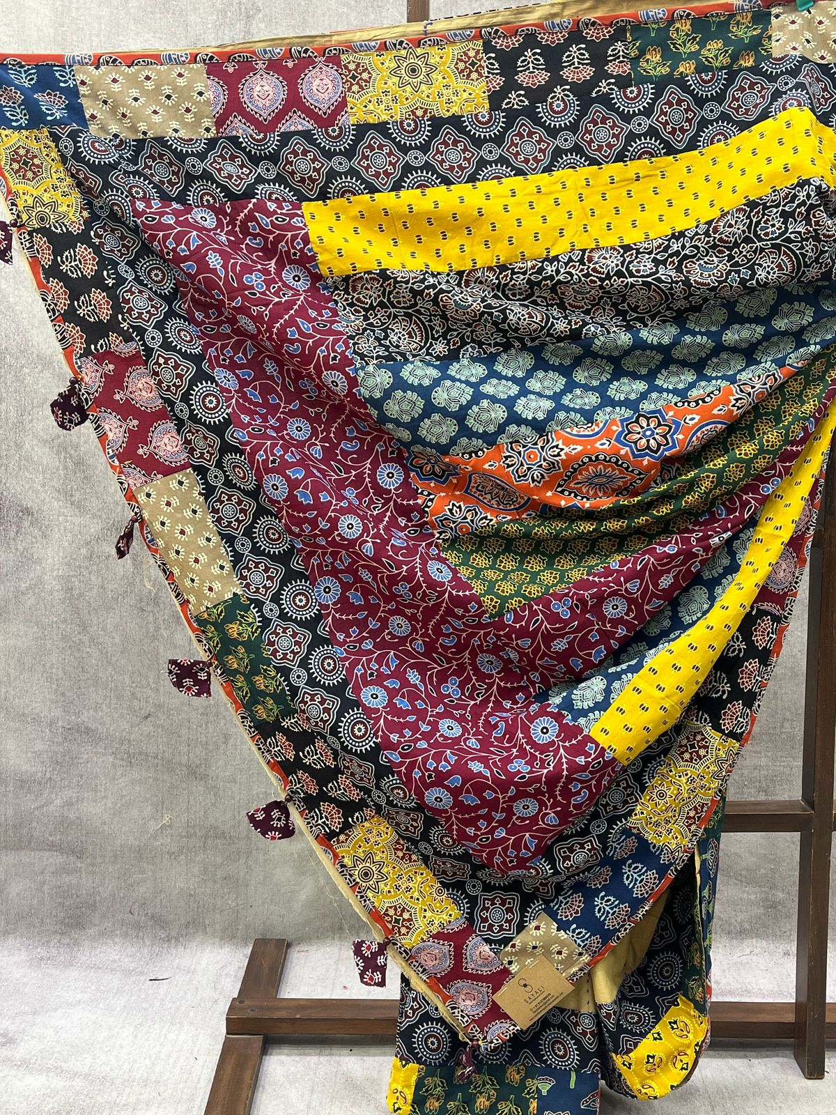 Beige Cotton Patchwork Saree-SRBCPS219