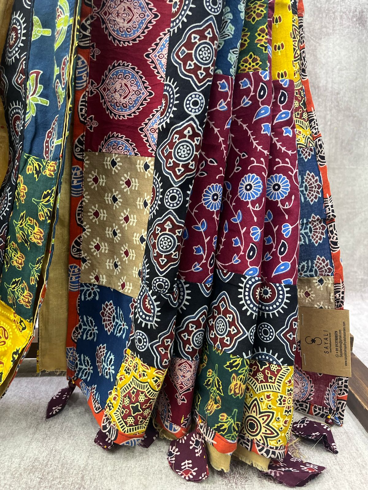 Beige Cotton Patchwork Saree-SRBCPS219