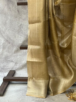 Golden Yellow Tissue Tussar Silk Saree - SRGYSS199