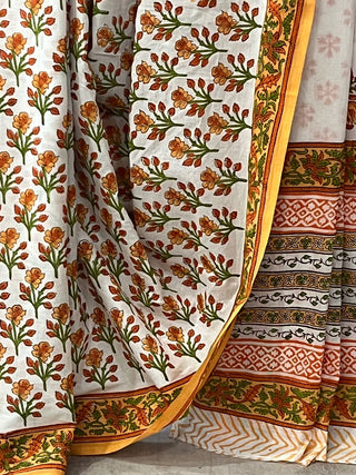 White HBP Cotton Saree - SRWCS1701