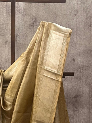 Golden Yellow Tissue Tussar Silk Saree - SRGYSS199