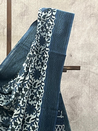 Indigo Ajrakh HBP Cotton Saree - SRIACS1736