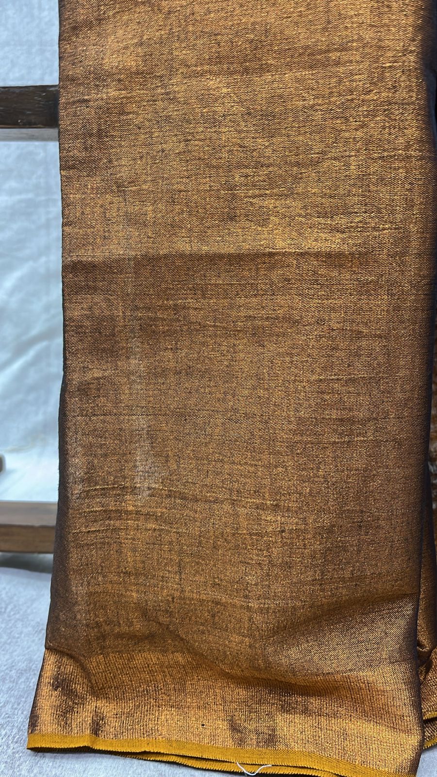 Brown Plain Tissue Linen Saree With Tassels-SRBPTLS226