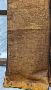 Brown Plain Tissue Linen Saree With Tassels-SRBPTLS226