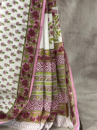 White HBP Cotton Saree - SRWCS1699