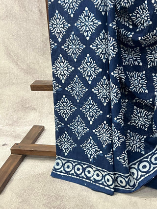 Indigo Ajrakh HBP Cotton Saree - SRIACS1737