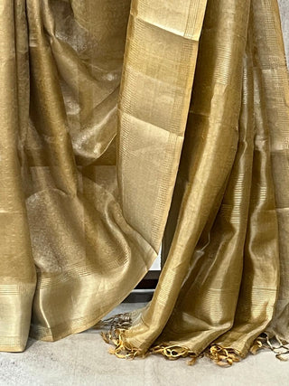 Golden Yellow Tissue Tussar Silk Saree - SRGYSS199