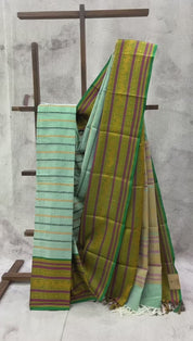 Light Green Kanchi Silk Cotton Saree with Jari Border  - SRLGKSCS56