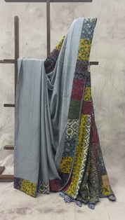 Grey Cotton Patchwork Saree - SRGCPWS194