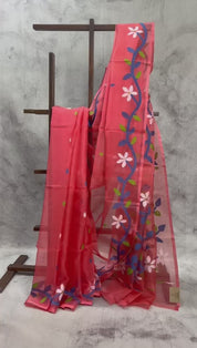Dark Peach Muslin Jamdani Saree- SRDPMJS16EX