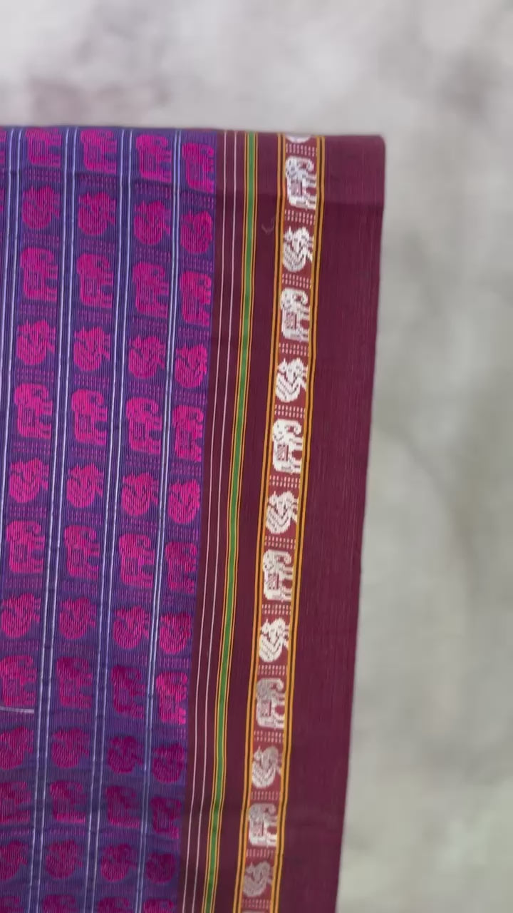 Purple-Pink Hathi Mor Khun Saree - SRPPHMKS34