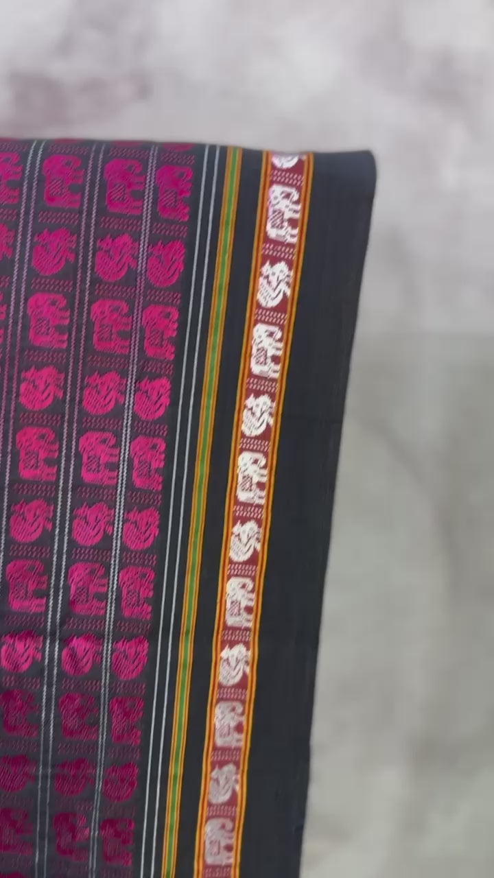 Black-Pink Hathi Mor Khun Saree-SRBPHMKS37