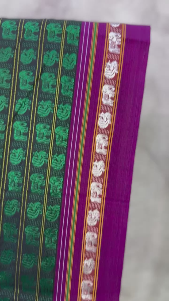 Black-Green Hathi Mor Khun Saree - SRBGHMKS36