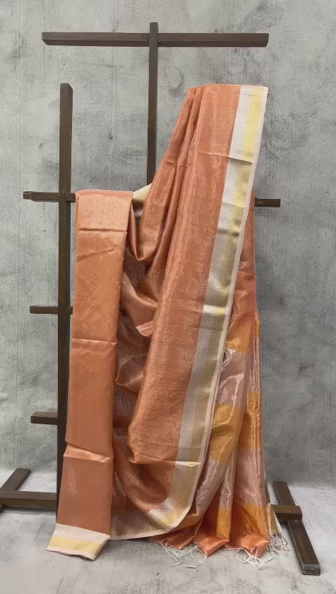 Orange Maheshwari Tissue Saree - SROMTS313