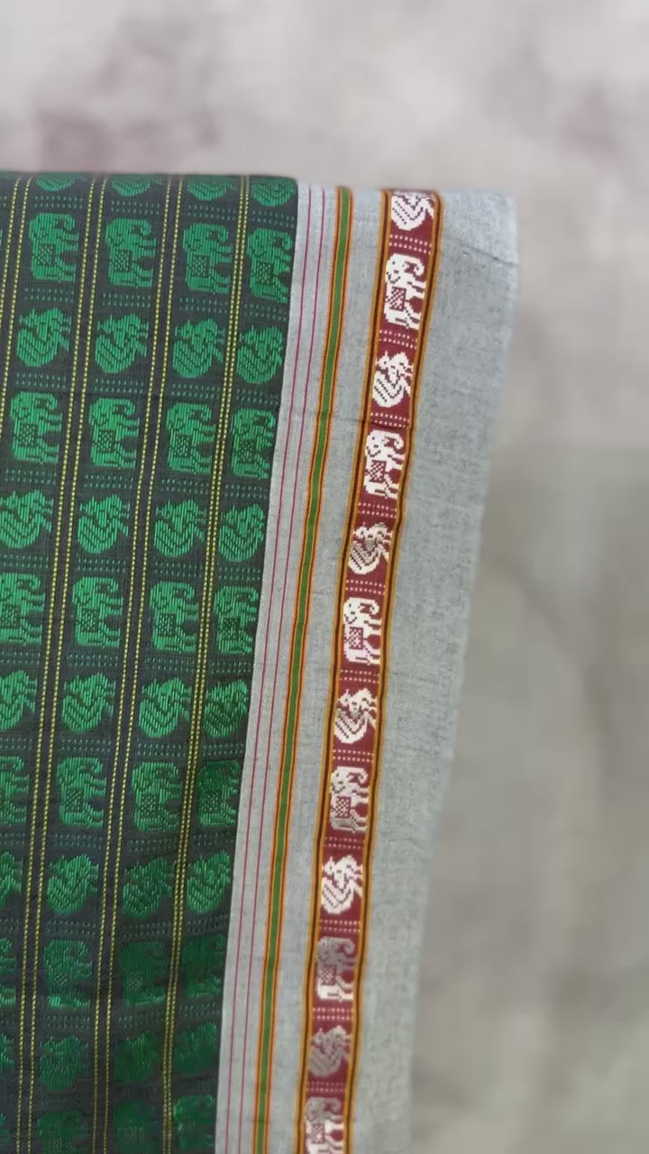 Black-Green Hathi Mor Khun Saree - SRBGHMKS38