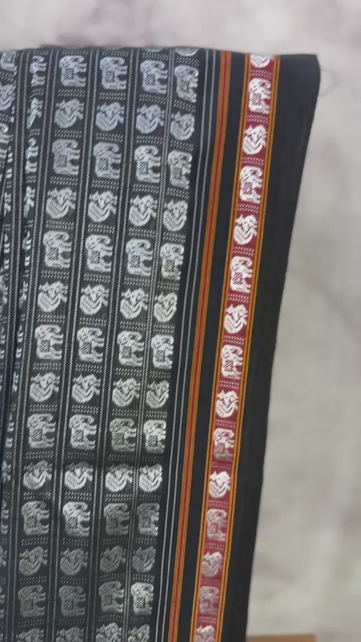Black-Silver Hathi Mor Khun Saree - SRBSHMKS32