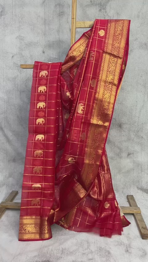 Red Chanderi Silk Saree-SRRCSS200
