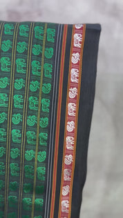 Black-Green Hathi Mor Khun Saree - SRBGHMKS35