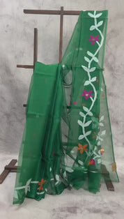 Green Muslin Jamdani Saree- SRGMJS05EX