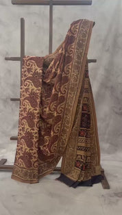 Beige Ajrakh HBP Cotton Saree - SRBACS1744