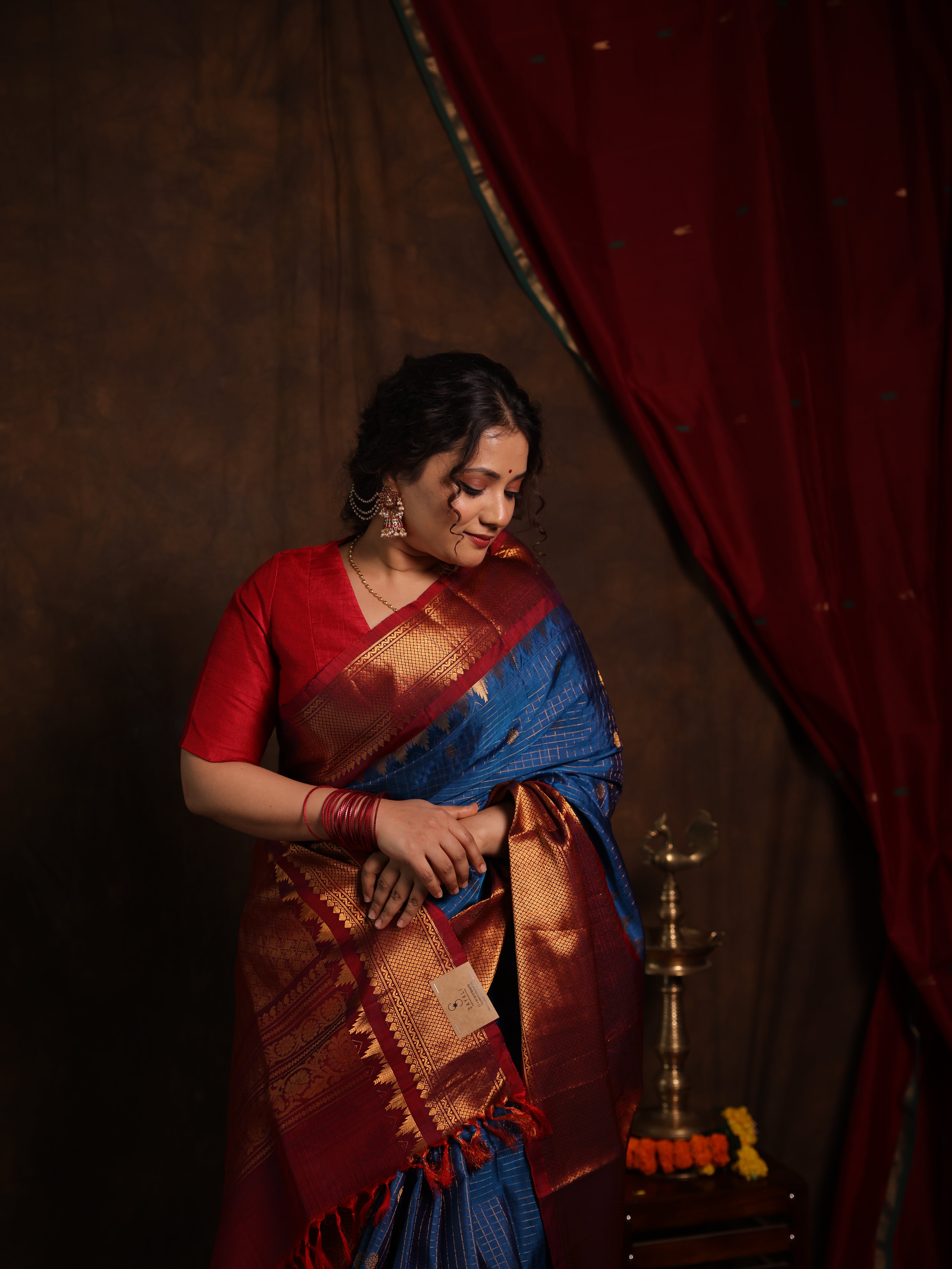 Blue Gadwal Silk Saree - SRBMGSS615