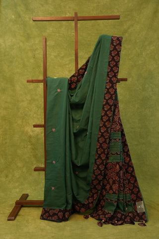 Rama Green Cotton Patchwork Saree-SRRGCPS50