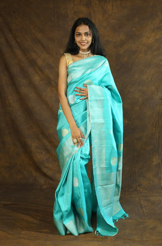 Turquoise Green Kanjeevaram Silk Saree