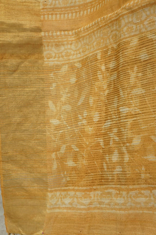 Mustard Yellow Tussar Silk Saree With Leaf Print