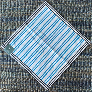 White Cotton Cushion Cover With Blue Stripes (Set Of 2)